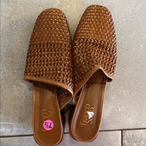 Franco Sarto Tan Woven Leather Heels